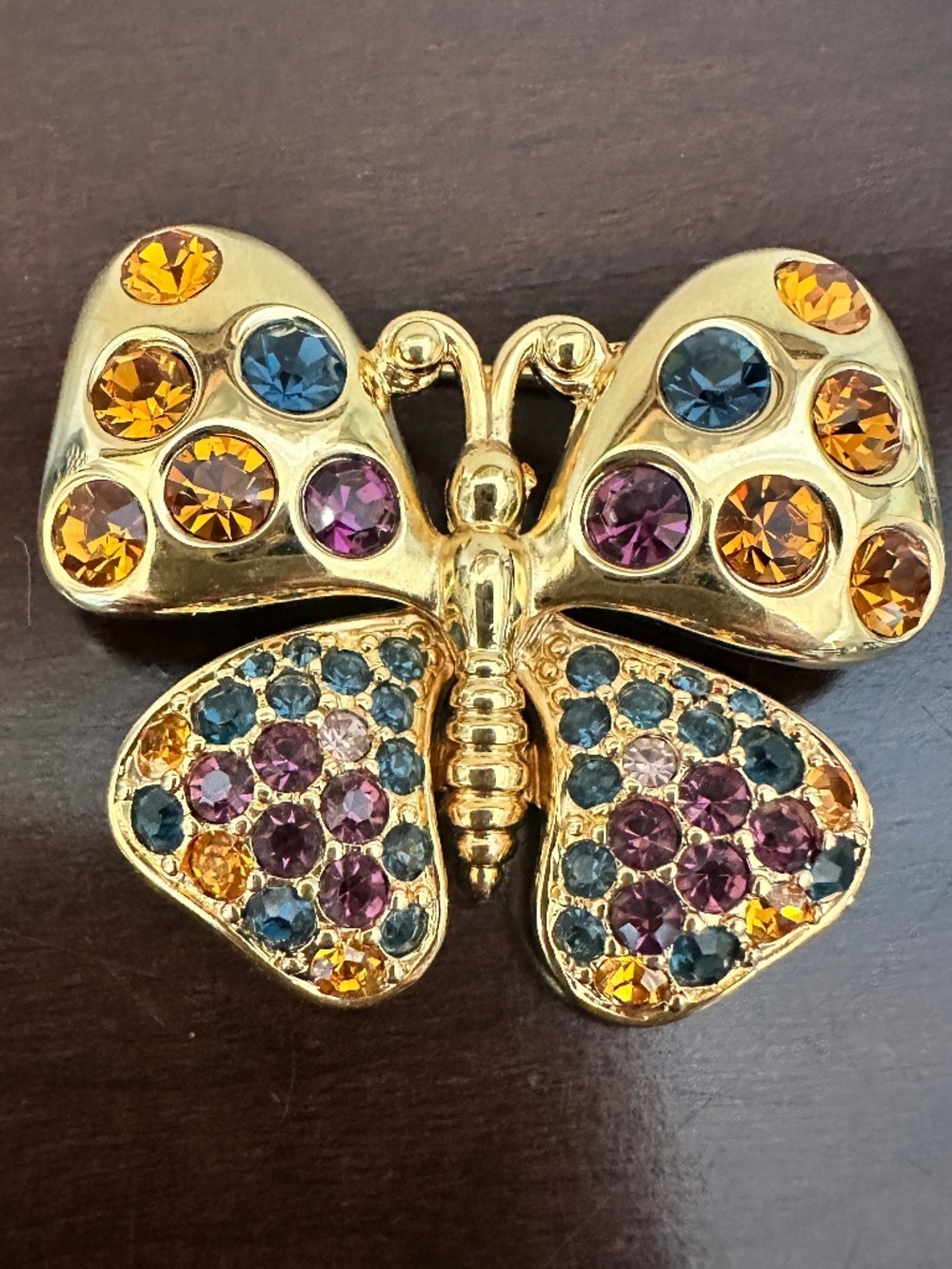 Joan Rivers Multicolored Rhinestone Gold Color Butterfly Brooch